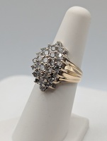  SIZE 6 14KT YELLOW GOLD ~1.5 TOTAL CARAT WT. DIAMOND CLUSTER COCKTAIL RING
