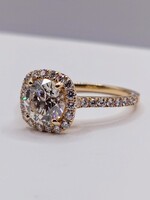 SIZE 6.5 14KT YELLOW GOLD 1.5 CARAT GIA CERTIFIED DIAMOND CENTER WITH HALO RING 