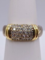 Sz 7 ~.50tcw Si1 I Rbc Diamond Pave Set W/ 18kt Gold Accents In .925 Silver Etched Design Band  ***s