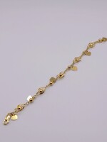 14KT YELLOW GOLD SPIRAL, BEAD AND HEART 6.5" CHARM BRACELET