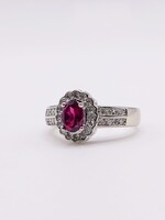  SIZE 9 14KT WHITE GOLD OVAL 1 CARAT OVAL RUBELLITE TOURMALINE AND DIAMOND RING