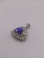  18KT WHITE GOLD ~1.1 CARAT TRILLION TANZANITE W/ DIAMOND DOUBLE HALO 1" PENDANT