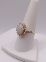  SIZE 8 14KT YELLOW GOLD ~1.3 CARAT OPAL WITH ROUND DIAMOND HALO RING