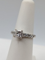  SIZE 6 18KT WHITE GOLD .70 CARAT SQUARE MODIFIED DIAMOND ACCENTED RING
