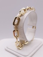  18KT YELLOW GOLD 8" ENGRAVED GREEK KEY MOTIF CABLE LINK BRACELET