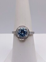  14kt white gold ring 2.5ct aquamarine W/ .30tcw Diamond Halo Ring