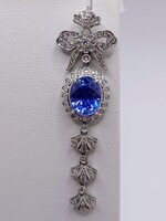  950 Platinum ~2.5ct Oval Blue Sapphire w/ ~1.20tcw Diamond Accent Pendant
