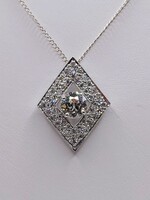  14KT WHITE GOLD ~.95CT ROUND BRILLIANT CUT DIAMOND CENTER KITE SHAPE PENDANT