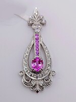 Platinum ~1TCW Pink Sapphire Center in Diamond Illusion Set Tear Drop Frame