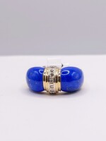 SZ 7 14kt Yellow Gold ~.07tcw Diamond Accent w/ Carved Lapis Lazuli Band Ring
