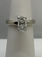  SZ 3.5 18KT White Gold 1.03CT Cornered Rec. Mod. Brill. Diamond Solitaire