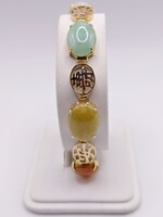  14kt Yellow Gold Multi-Color Oval Jade & Onyx Link Bracelet