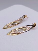  14KT TRI COLOR GOLD ELONGATED ENTWINED 3-OVALS DROP EARRINGS