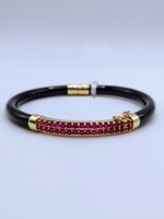  14kt Yellow Gold ~2tcw Round Ruby Pave Set Accent & Onyx Hinged Bangle Bracelet