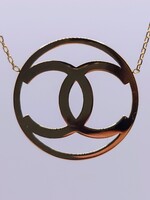 18KT YELLOW GOLD "DOUBLE C" ROUND PENDANT ON 18" ADJUSTABLE CHAIN NECKLACE
