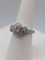 SIZE 7 14KT TWO TONE GOLD ~.75 TOTAL CARAT WT. ROUND DIAMOND HALO STYLE RING