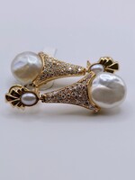  14KT Yellow Gold ~13mm Baroque Pearls w/ ~.60TCW Diamond Accent Drop Earrings