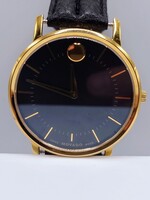 GOLD PLATED MOVADO BOLD WATCH ON BLACK LEATHER STRAP