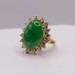  SIZE 6.5 18KT YELLOW GOLD ~5 CARAT JADE CABOCHON WITH DIAMOND HALO RING