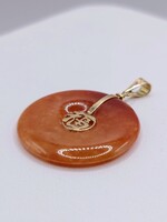  14KT Yellow Gold Round Orange Jade Torus Pendant 