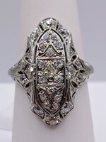  SZ 5 18KT White Gold ~.40TCW European Cut Diamond Vintage Art Deco Shield Ring