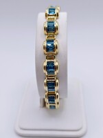  14KT Yellow Gold ~3.25TCW Rectangle Cut Blue Topaz Link Bracelet