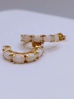  14KT YELLOW GOLD ~1 TOTAL CARAT WT. OVAL OPAL PAVE J HOOP EARRINGS