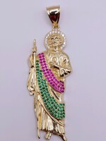  14KT YELLOW GOLD ST. JUDE FIGURAL PENDANT WITH CZ ACCENTS