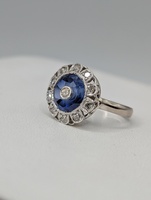  SIZE 6.5 14KT WHITE GOLD ~.12 TOTAL CARAT WT. DIAMOND & SYNTHETIC SAPPHIRE RING