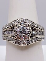  SZ 8 14kt White Gold 1.5tcw G Color RBC Diamond Center with Halo Accent Ring