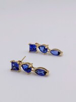  14kt Yellow Gold ~3.5tcw Synthetic Blue Sapphire Drop Earrings