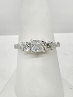  14KT WHITE GOLD GIA CERTIFIED .82CT CUSHION CUT DIAMOND CENTER W/ ACCENTS RING 