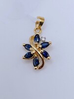 14kt Yellow Gold ~.24tcw Sapphire w/ ~.01tcw Round Diamond Accent Floral Pendant