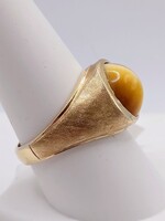  SIZE 9.5 10KT YELLOW GOLD OVAL TIGER EYE CABOCHON RING