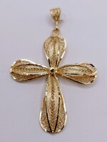  14KT YELLOW GOLD FILIGREE DOUBLE CROSS PENDANT