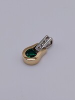  14KT TWO TONE GOLD ~.45 CARAT SYNTHETIC EMERALD WITH DIAMOND ACCENTS PENDANT