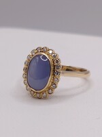  SZ 6 14kt Yellow Gold ~2ct Oval Light Blue Star Sapphire Ring W/ Diamond Halo