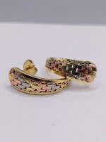  14KT TRI COLOR GOLD COBBLESTONE STYLE HALF HOOP EARRINGS