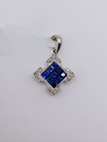 14kt White Gold ~.45tcw Blue Sapphires w/ ~.12tcw Diamond Geometric Pendant