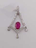 18kt White Gold ~.45tcw Oval Red Ruby w/ ~.30tcw Diamond Accent Frame Pendant