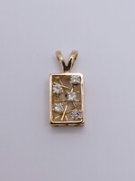  14KT YELLOW GOLD ~.18 TOTAL CARAT WT. ROUND DIAMOND ACCENT RECTANGLE PENDANT