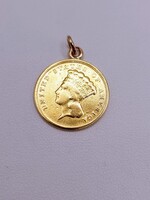  21kt Yellow Gold American Indian Princess Head Gold Coin Pendant