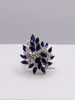  SZ 5 14kt White Gold ~1.2tcw Marquise Cut Blue Sapphires w/ Diamond Accent Ring
