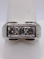  SZ 10.5 14kt White Gold ~1tcw 3-Diamond Flat Top Band Ring