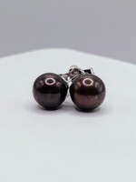  14KT WHITE GOLD 10mm BLACK PEARL STUD EARRINGS