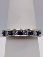 SZ 7 14kt White Gold Round Blue Sapphire & Round Brilliant Cut Diamond Band Ring