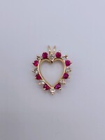 14KT YELLOW GOLD ~.24 TOTAL CARAT WEIGHT EACH DIAMOND AND RUBY HEART PENDANT 