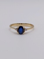  SIZE 7 18KT YELLOW GOLD ~.20 CARAT OVAL BLUE SAPPHIRE WITH DIAMOND ACCENT RING
