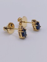  18KT YELLOW GOLD ~.30 TOTAL CARAT WT. SAPPHIRE W/ DIAMOND ACCENT STUD EARRINGS