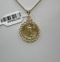  14KT YELLOW GOLD 1/10TH OZ 2005 GOLD EAGLE IN ROPE BEZEL PENDANT
